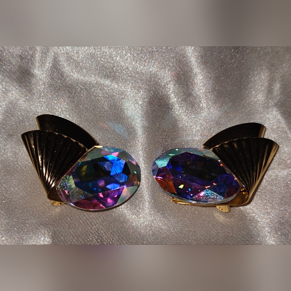 Iridescent Clip-On Earrings with Gold Accents